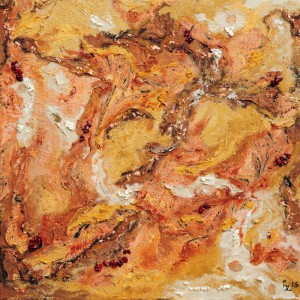 Ingrid Zelessen  couleur de Roussillon met jaspis, parelmoer, bladkoper  50x50 cm